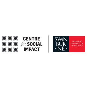 The image shows the "Centre for Social Impact" logo, with a geometric pattern on the left and "SWINBURNE UNIVERSITY OF TECHNOLOGY" on the right.